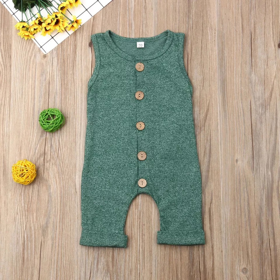 Green Sleeveless Button Romper