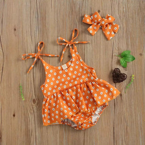 Orange tie Floral Romper