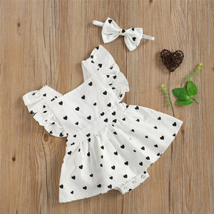 White Ruffle Heart Romper