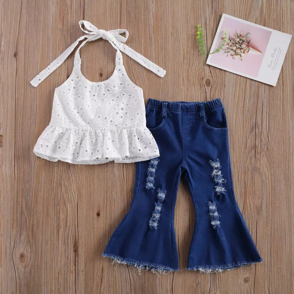 Eyelet Halter and Jean Set