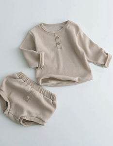 Beige Waffle Knit Set