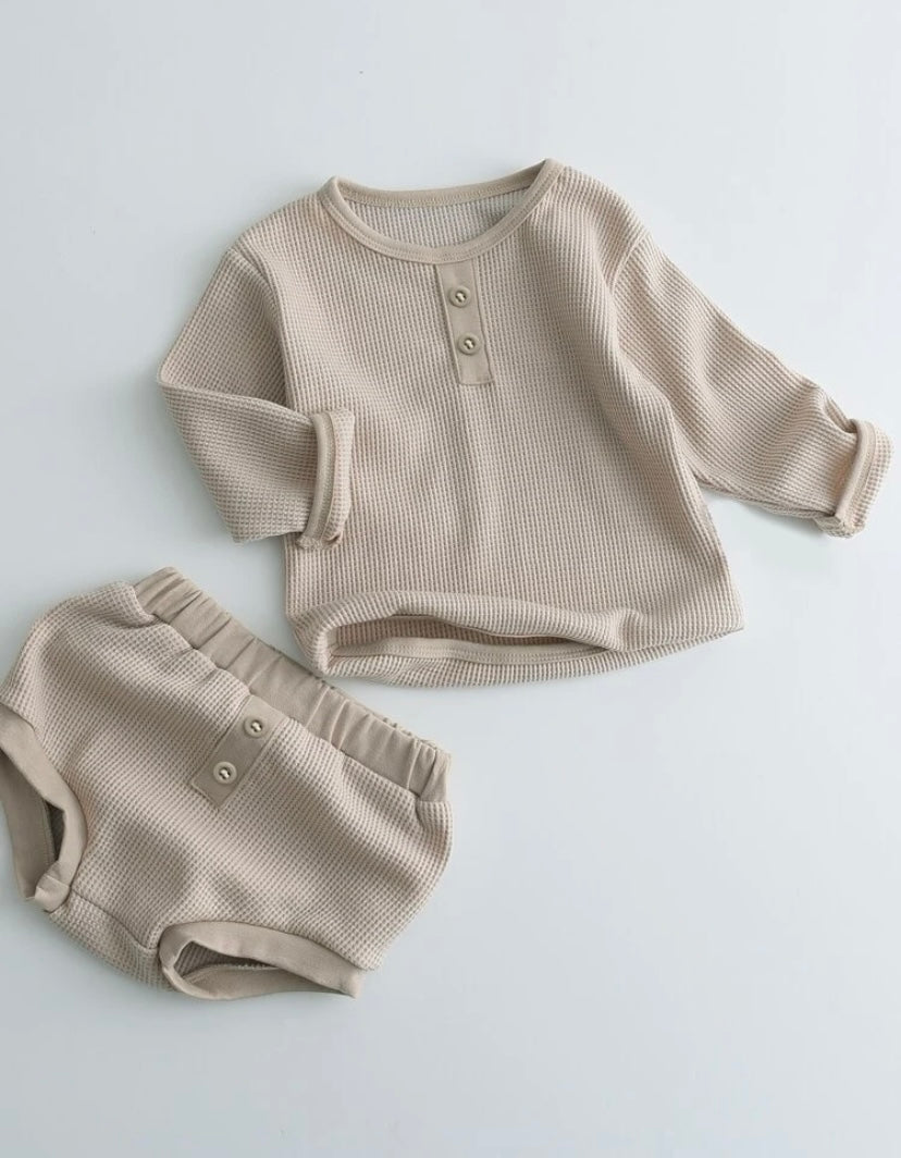 Beige Waffle Knit Set